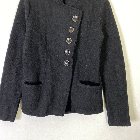 Anthropologie Monogram HWR Black Boiled Wool Asymmetrical Button Jacket Size XXS - Picture 4 of 4